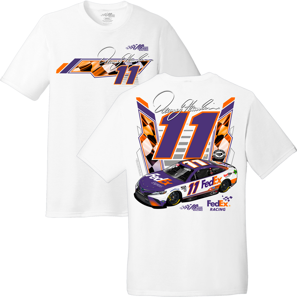 Denny Hamlin 2023 White 2- Spot Car Tee – Joe Gibbs Racing Store