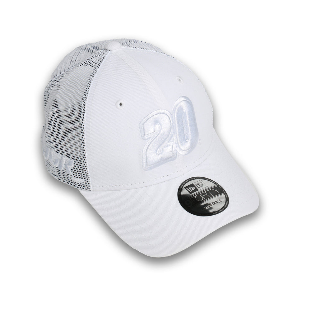 Christopher Bell No. 20 New Era 940 Trucker Hat Whiteout