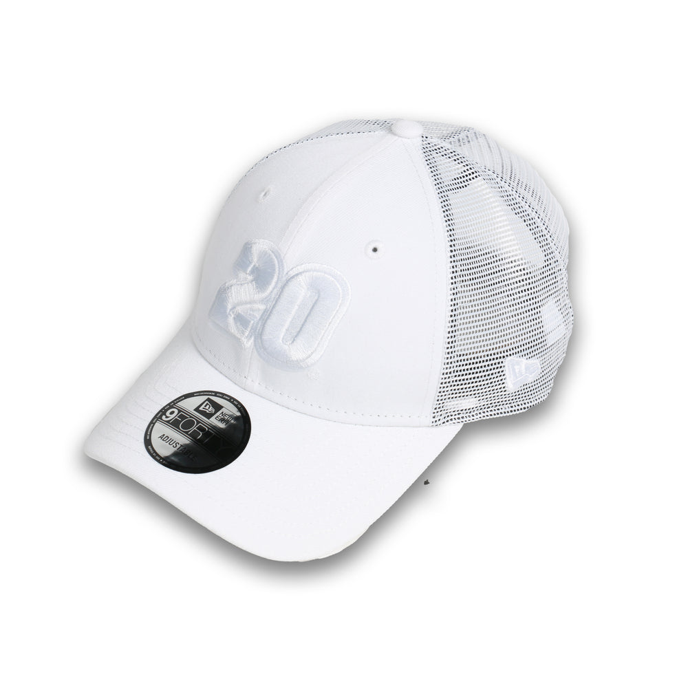 Christopher Bell No. 20 New Era 940 Trucker Hat Whiteout